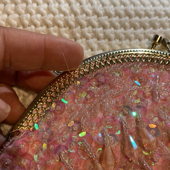 Pink Teardrop Beaded & Sequince Evening Bag - Picture 8 of 13